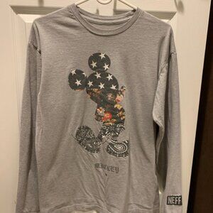 Disney By Neff Mickey Mouse Flowers Stars Grey Long Sleeve Men's Size Medium